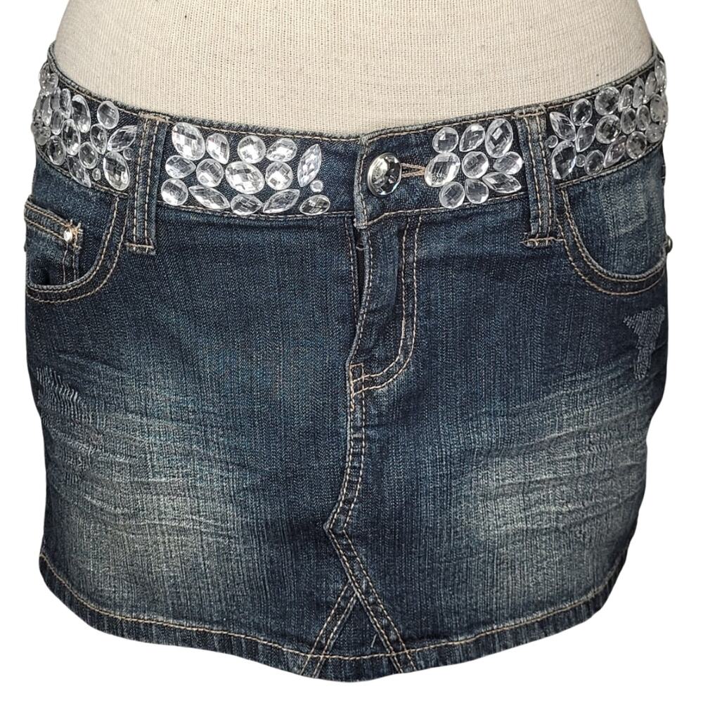 Rhinestone Mini Jean Skirt Size 7